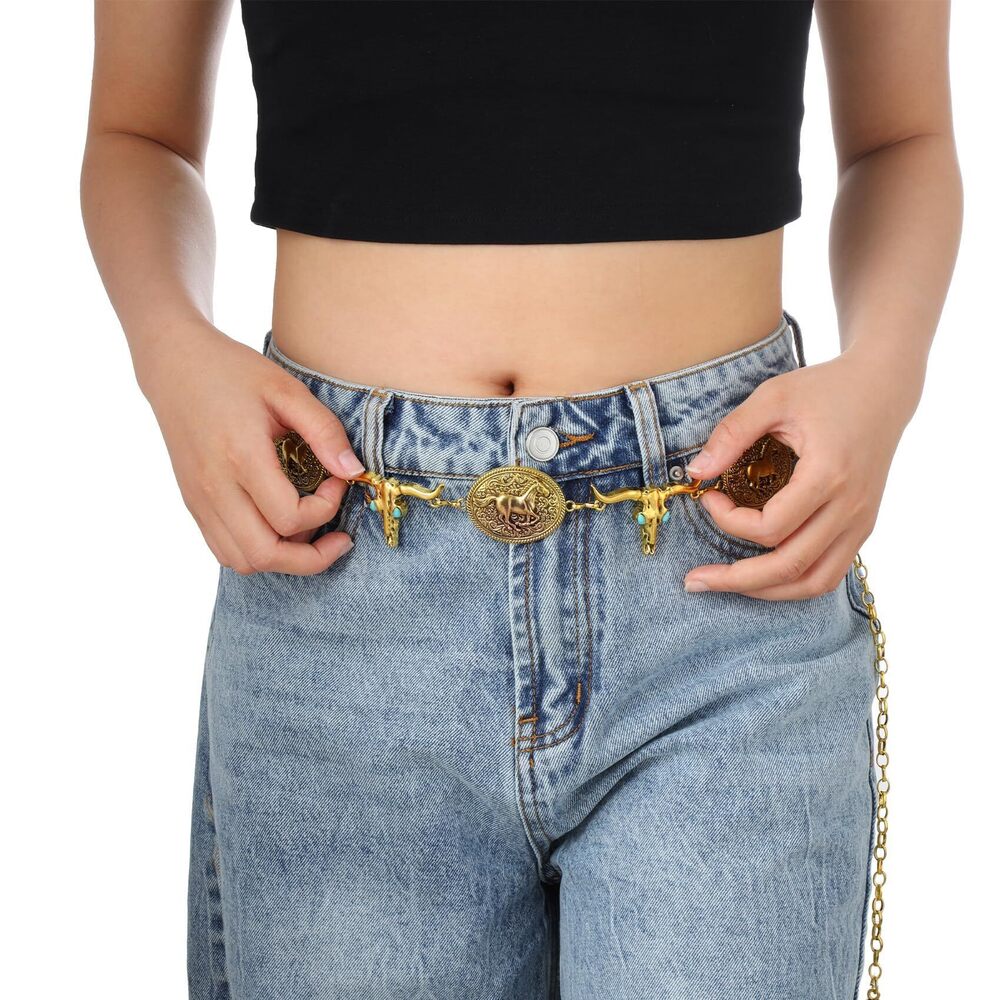 4199 Western Concho Belt For Women Silver Gold Chain Cowgirl - Picture 5 of 7